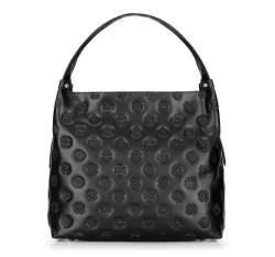 Large leather hobo bag with the embossed monograms, black, 92-4E-697-1, Photo 1