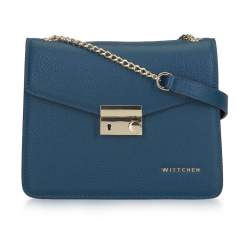 Leather chain shoulder flap bag, teal blue, 93-4E-623-Z, Photo 1