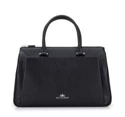 Leather tote bag with large front pocket, black, 95-4E-646-1, Photo 1