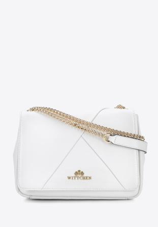 Leather flap bag with stitch detail, white, 96-4E-627-0, Photo 1