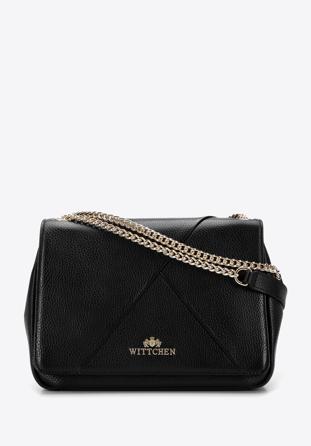 Leather flap bag with stitch detail, black, 96-4E-627-1, Photo 1