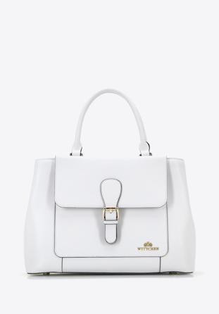 Leather tote bag with decorative buckle, white, 96-4E-639-0, Photo 1