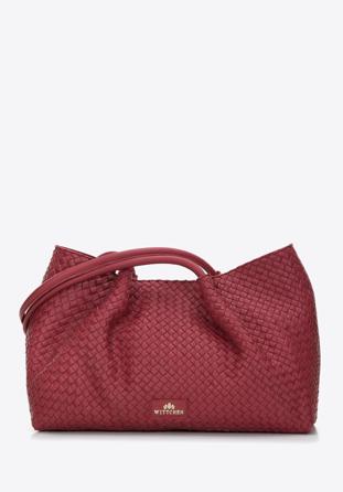 Leather woven shopper bag, cherry, 97-4E-025-3, Photo 1