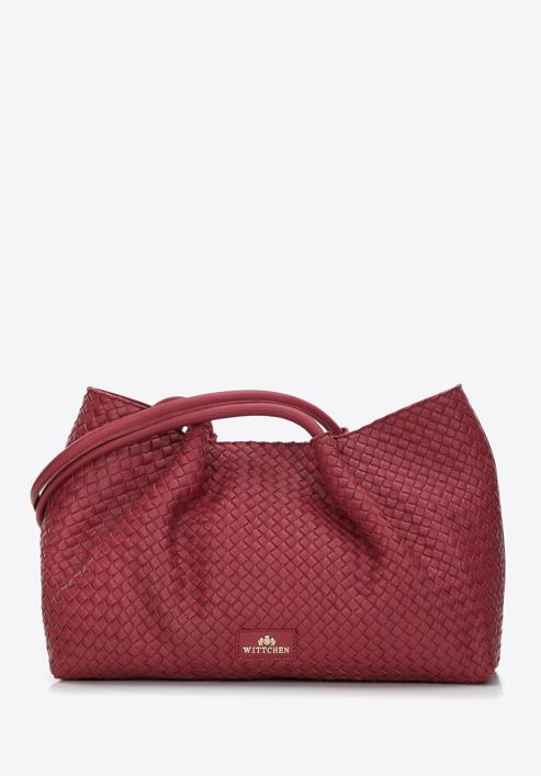 Leather woven shopper bag, cherry, 97-4E-025-5, Photo 1