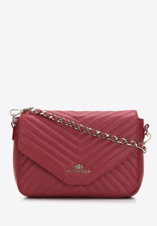 Women's quilted leather flap bag, red, 97-4E-029-3, Photo 1