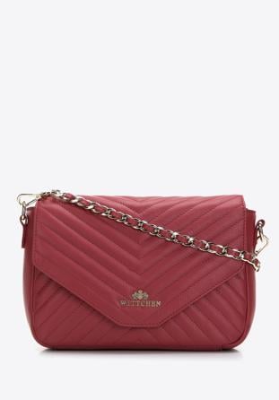 Women's quilted leather flap bag, red, 97-4E-029-3, Photo 1