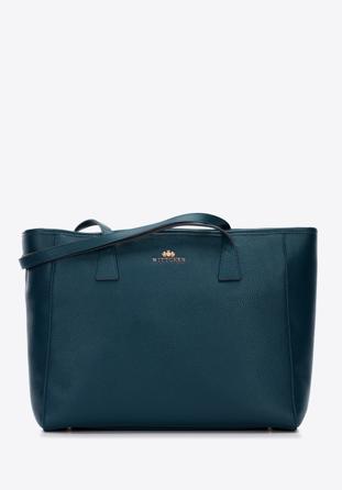 Large leather shopper bag, dark turquoise, 97-4E-619-Z, Photo 1