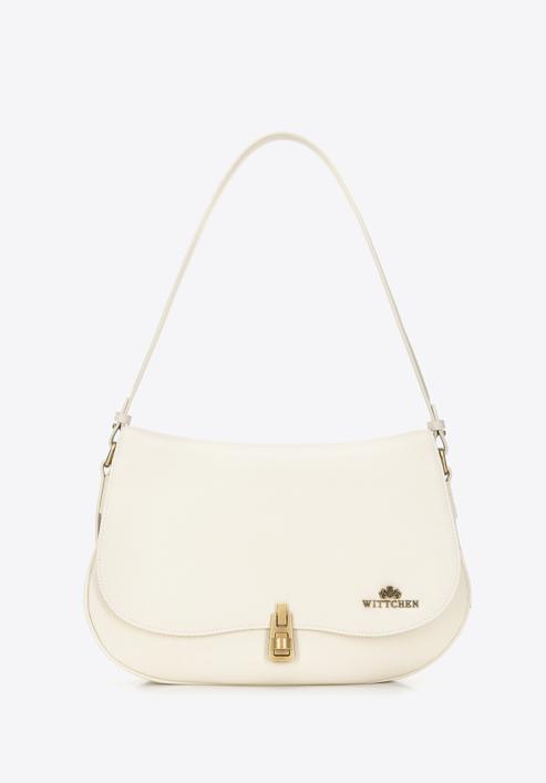 Women's leather handbag with rounded flap, cream, 98-4E-216-1, Photo 1