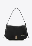 Women's leather handbag with rounded flap, black, 98-4E-216-5, Photo 1