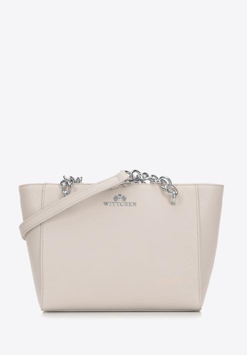Small leather chain shopper bag, cream-silver, 98-4E-611-0S, Photo 1