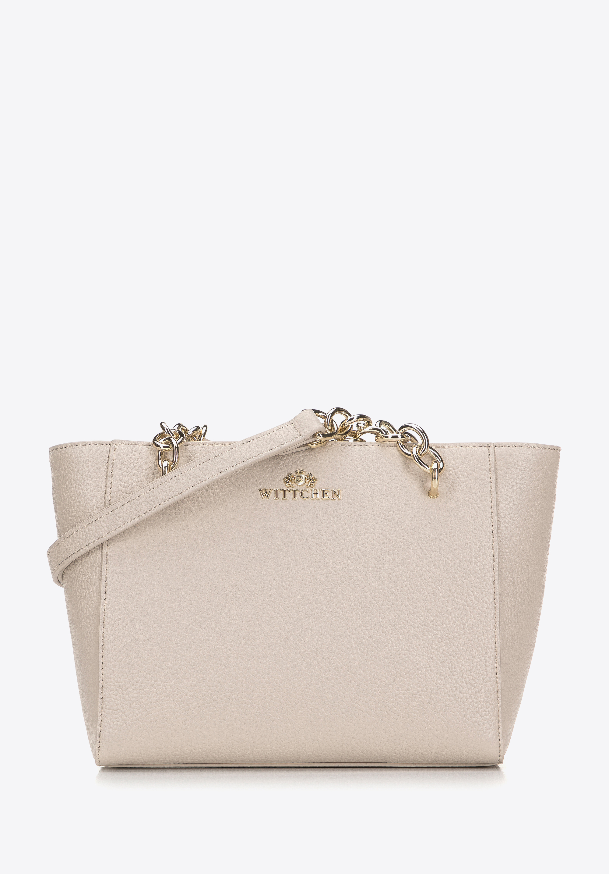 Small leather chain shopper bag light beige