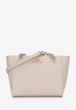 Small leather chain shopper bag, light beige, 98-4E-611-9, Photo 1