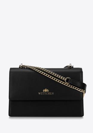 Leather flap bag, black-gold, 98-4E-624-1G, Photo 1