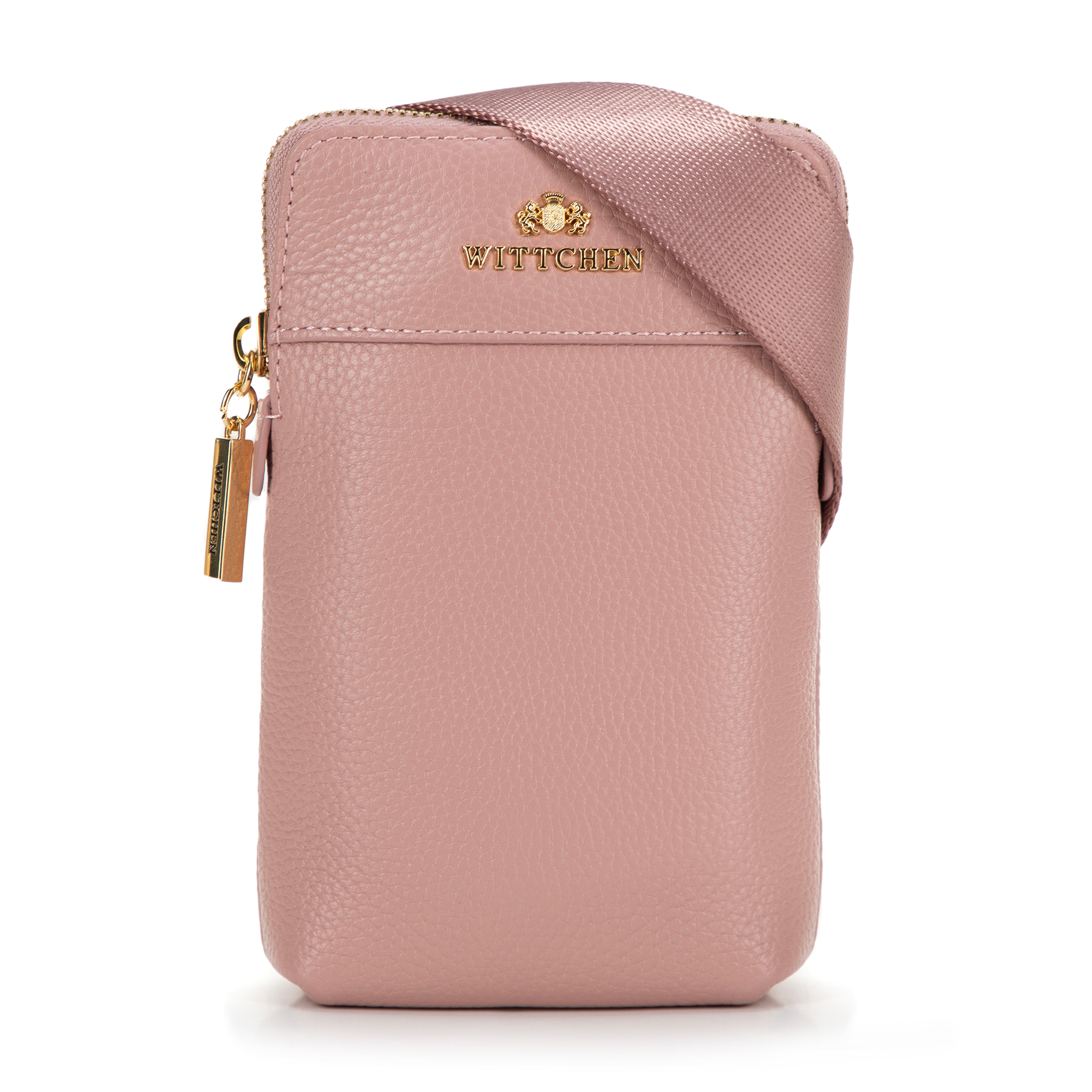 Malá kožená crossbody kabelka ružová so zlatým logom