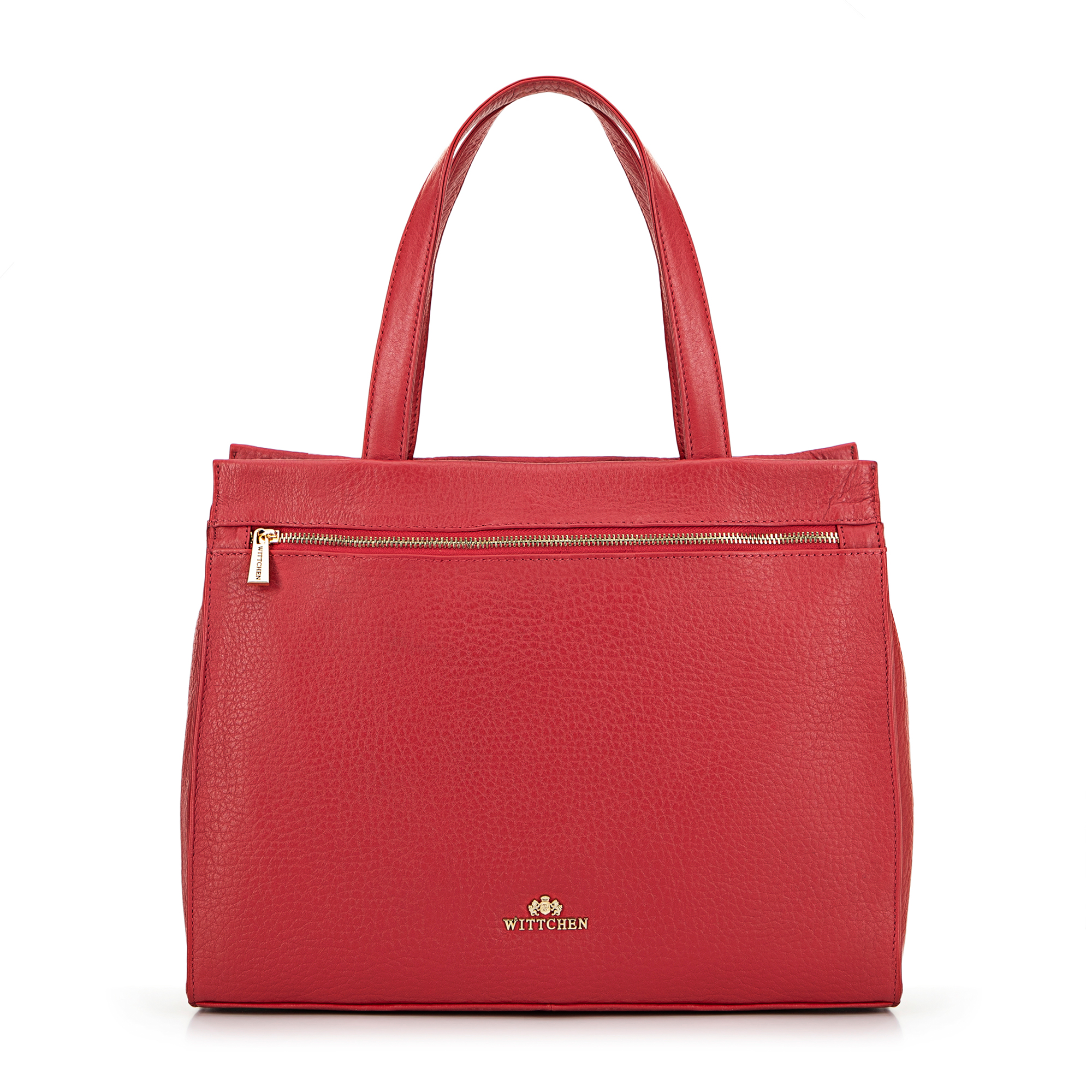 Kožená dámska shopper kabelka s remienkom červená 99-4E-012-3