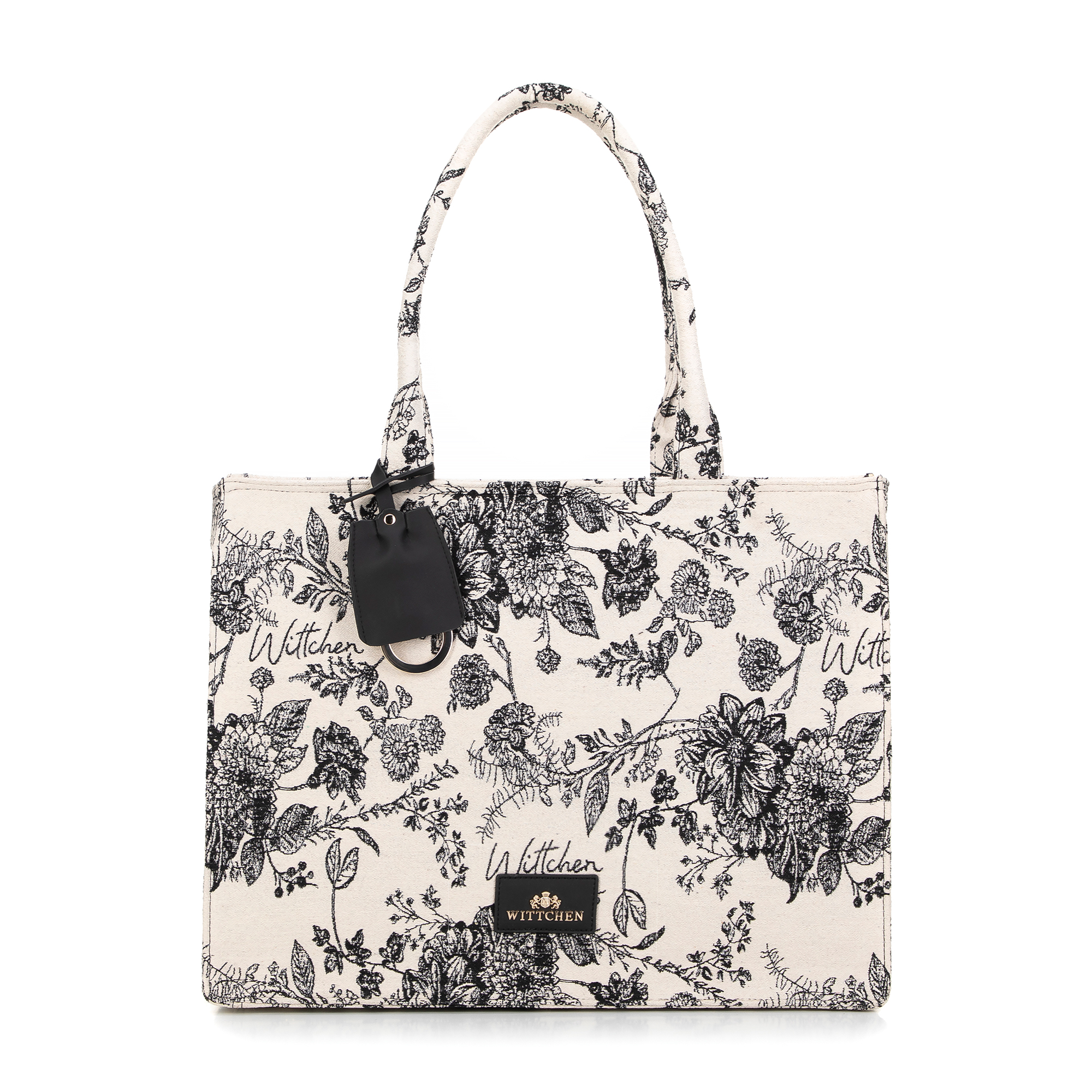 Žakárová shopperka vo vzoroch krémovo-čierna