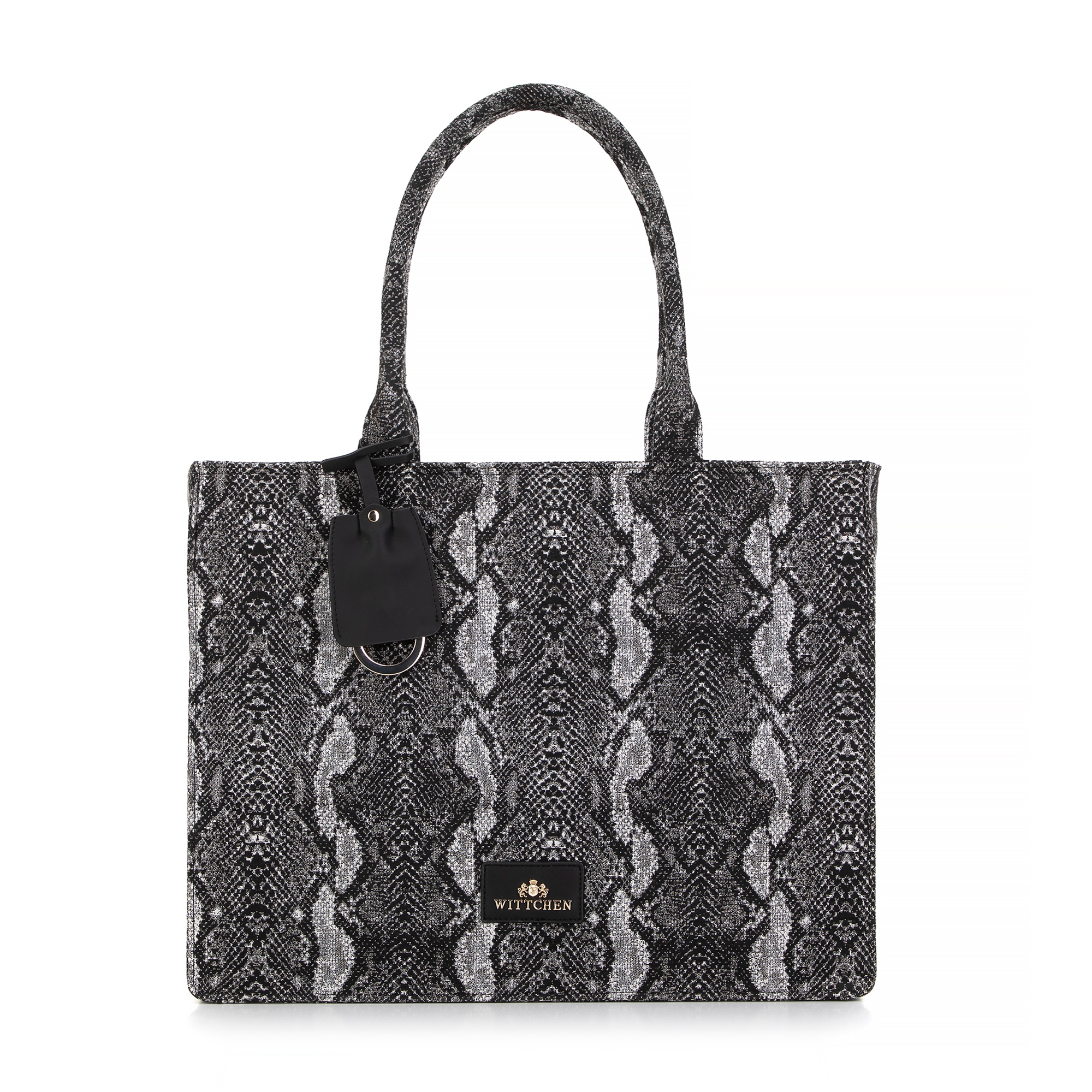 Dámska žakárová shopper kabelka so vzorom čierno-sivá 99-4E-500-X8