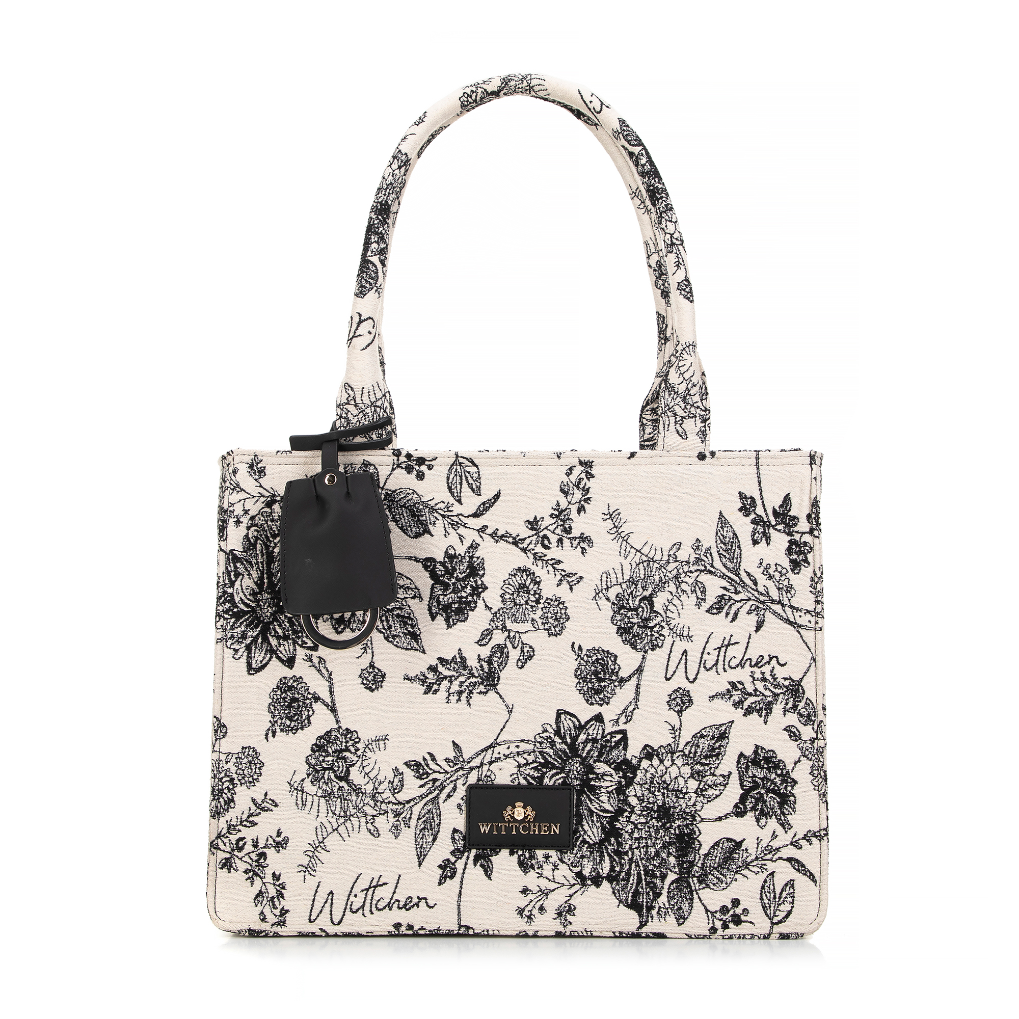 Damska shopperka żakardowa z chwostem kremowo - czarna 99-4E-501-X1