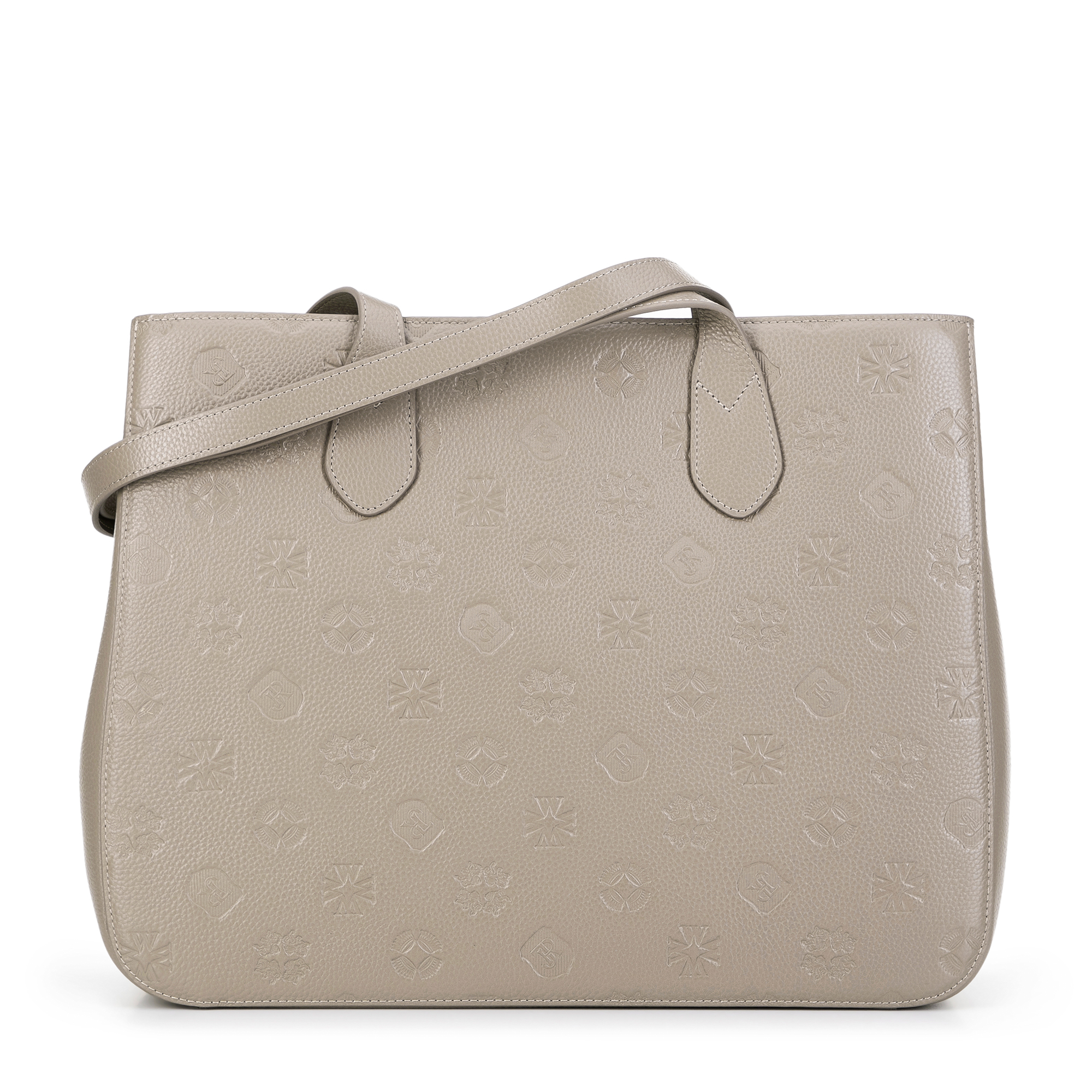 Damska shopperka skórzana monogramem beżowa 99-4E-613-99