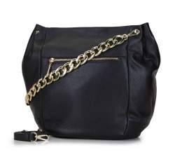 Leather hobo bag with a thick chain shoulder strap, black, 92-4E-648-1, Photo 1