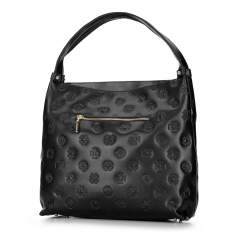 Large leather hobo bag with the embossed monograms, black, 92-4E-697-1, Photo 1