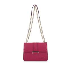Leather chain shoulder flap bag, dark pink, 93-4E-624-P, Photo 1