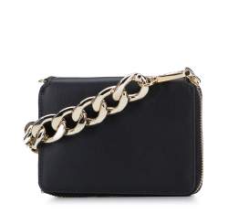 Leather clutch bag with thick chain shoulder strap, black, 95-2E-629-1, Photo 1