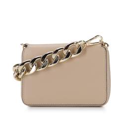 Leather clutch bag with thick chain shoulder strap, beige, 95-2E-629-9, Photo 1