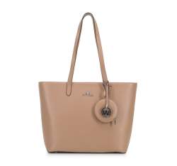 Leather shopper bag with a small pouch and a keyring, beige, 95-4E-613-9, Photo 1