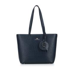 Leather shopper bag with a small pouch and a keyring, navy blue, 95-4E-613-N, Photo 1