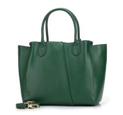 Leather tote bag with decorative mock buckle strap, green, 95-4E-643-Z, Photo 1