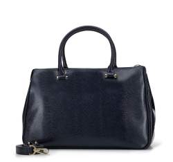 Leather tote bag with large front pocket, navy blue, 95-4E-646-7, Photo 1