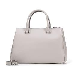 Leather tote bag with large front pocket, light grey, 95-4E-646-8, Photo 1