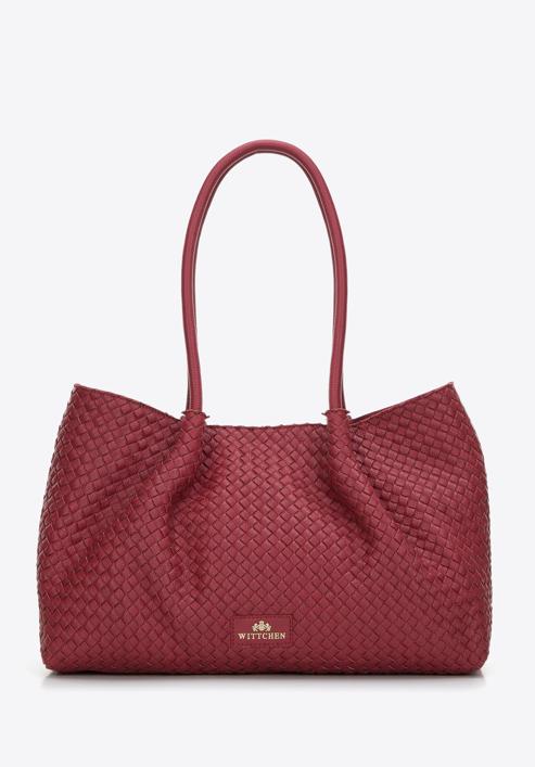 Leather woven shopper bag, cherry, 97-4E-025-3, Photo 2