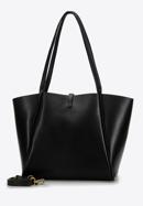 Leather shopper bag with geometric buckle strap, black, 98-4E-204-1, Photo 2