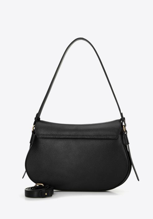 Women's leather handbag with rounded flap, black, 98-4E-216-5, Photo 2