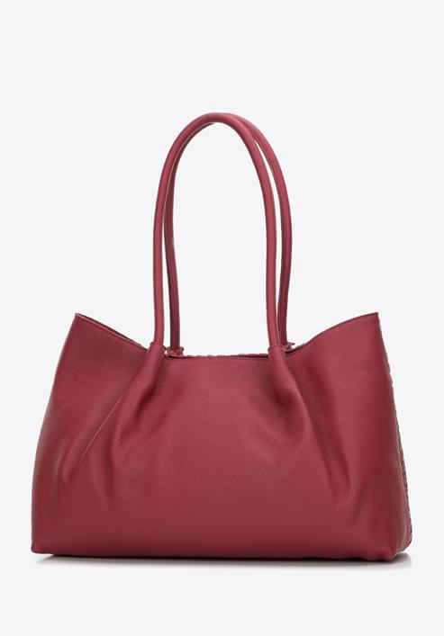 Leather woven shopper bag, cherry, 97-4E-025-5, Photo 3