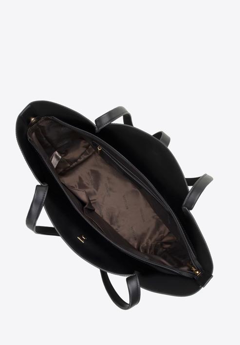Leather shopper bag with geometric buckle strap, black, 98-4E-204-1, Photo 3