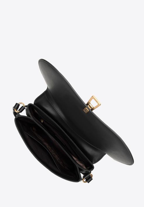 Women's leather handbag with rounded flap, black, 98-4E-216-5, Photo 3
