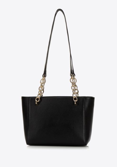 Small leather chain shopper bag, black-gold, 98-4E-611-1G, Photo 3