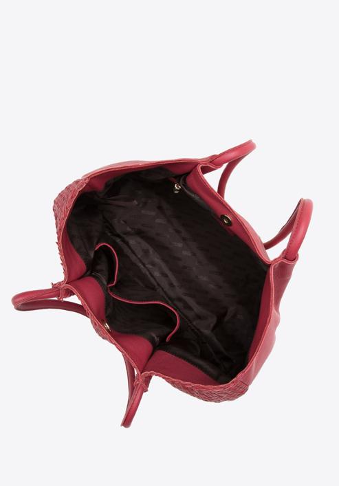 Leather woven shopper bag, cherry, 97-4E-025-5, Photo 4