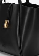 Leather shopper bag with geometric buckle strap, black, 98-4E-204-1, Photo 4