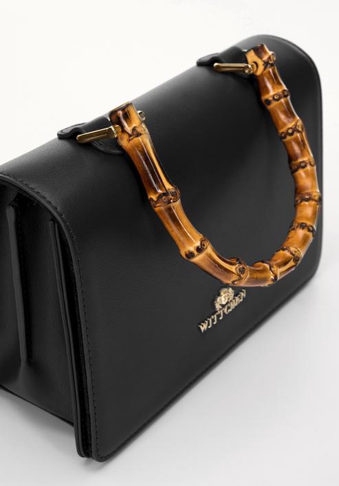 Leather mini tote bag with decorative handle, black, 98-4E-622-0, Photo 4
