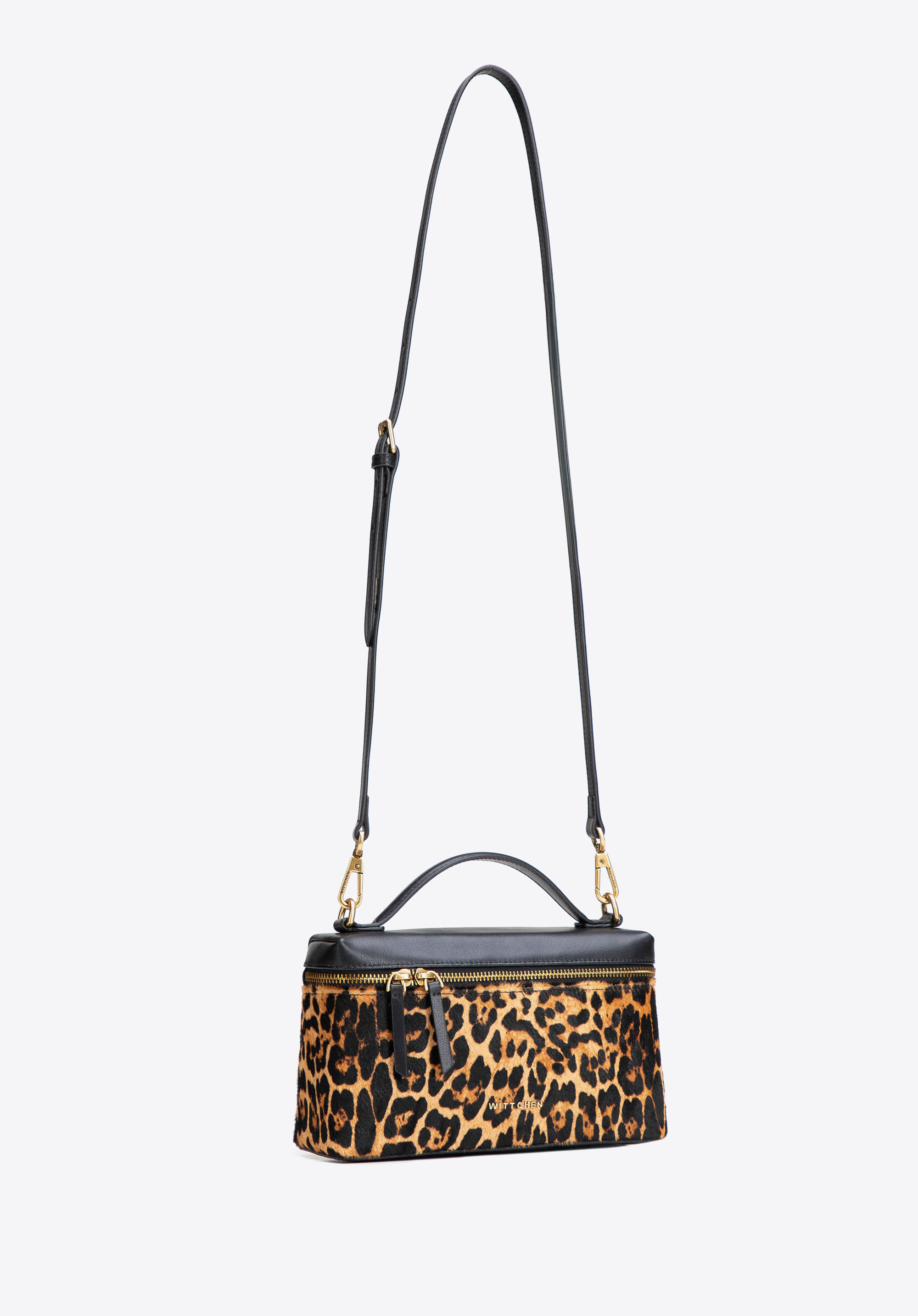 Women's animal print leather tote bag, black-brown, 102-4E-604-4, Photo 1