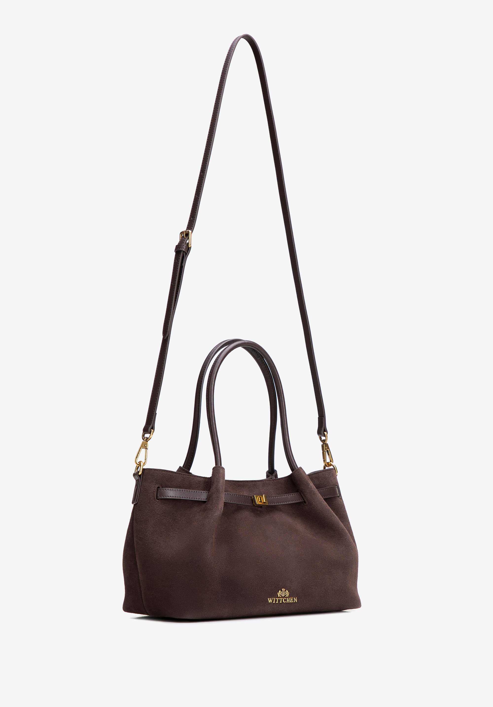 Women's suede tote bag, dark brown, 102-4E-608-4, Photo 1