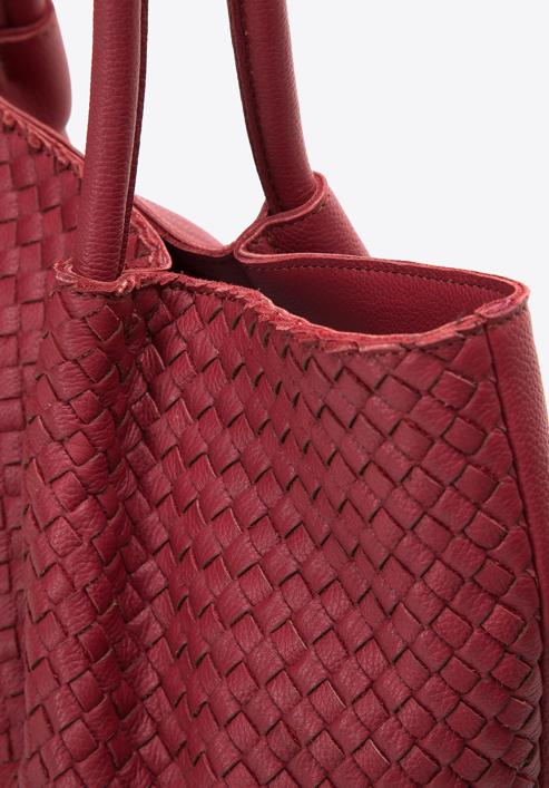 Leather woven shopper bag, cherry, 97-4E-025-3, Photo 5