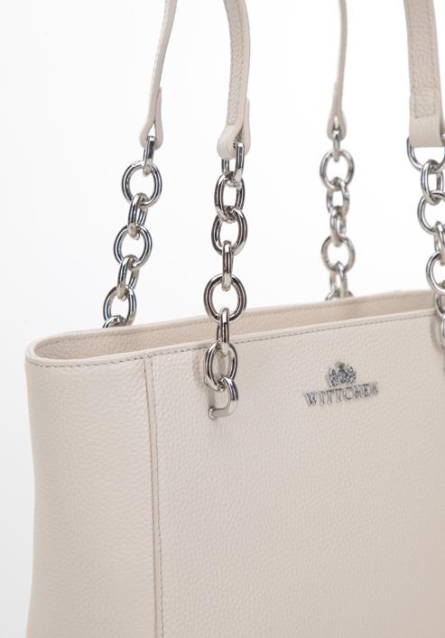 Small leather chain shopper bag, cream-silver, 98-4E-611-0S, Photo 5