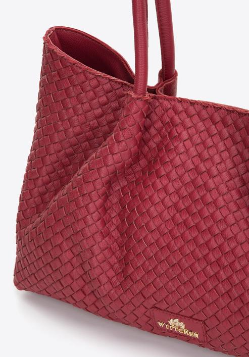 Leather woven shopper bag, cherry, 97-4E-025-5, Photo 6