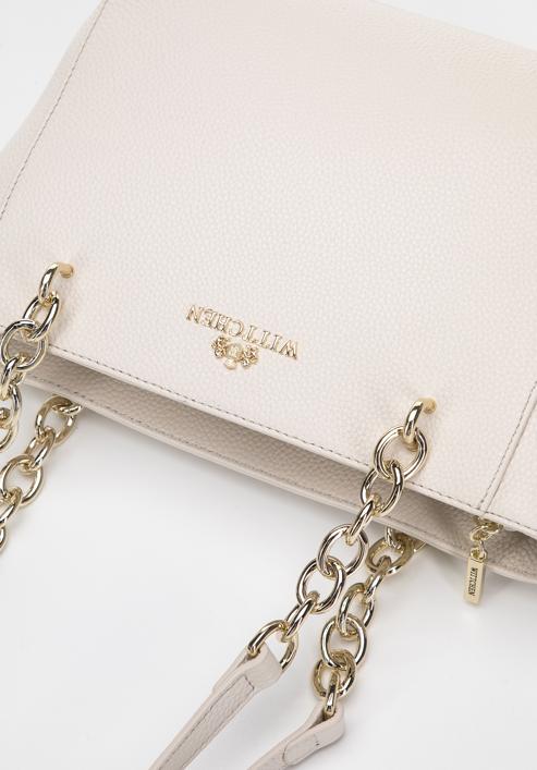 Small leather chain shopper bag, cream-gold, 98-4E-611-1S, Photo 6