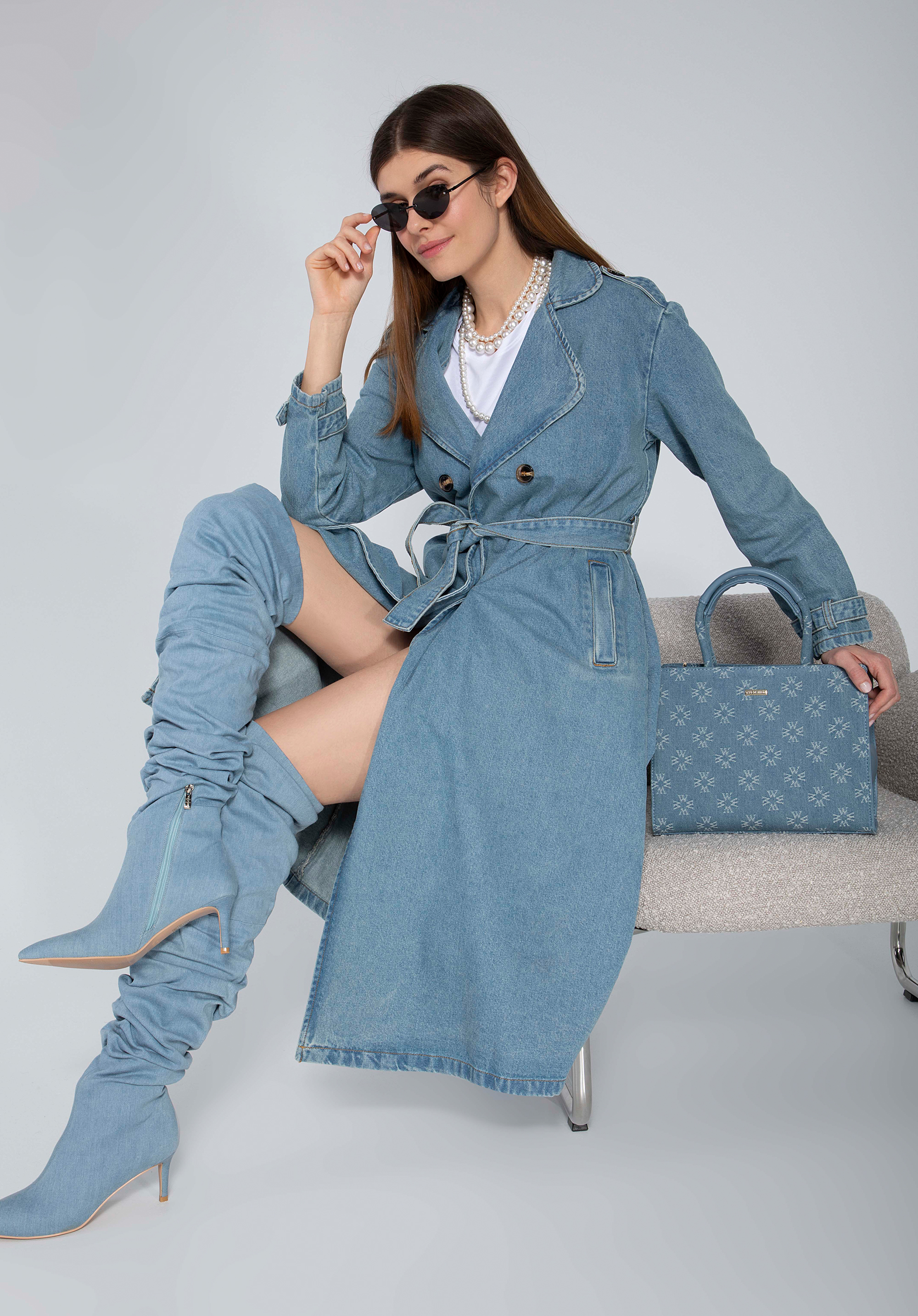 Monogram denim tote bag, blue, 97-4Y-214-7, Photo 1
